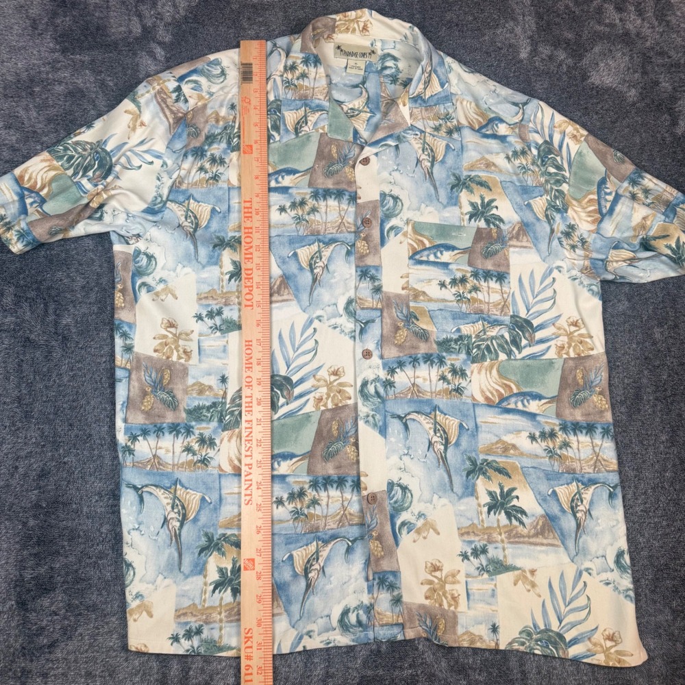 Paradise Coves Mens XL Silk Hawaiian Shirt Blue Marlin Tropical Camp Aloha Shirt - Picture 4 of 5